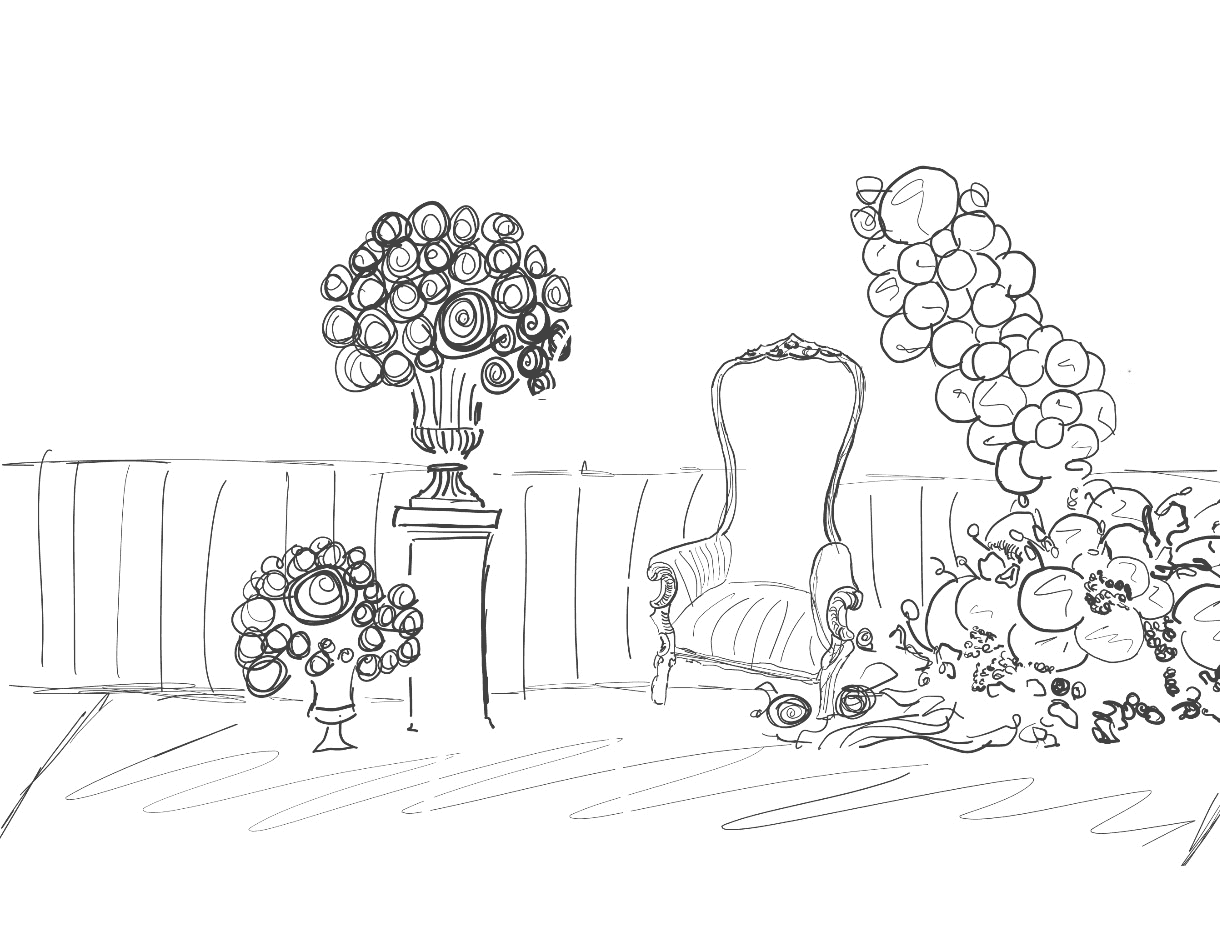 Eine Frau in rotem Jackett bereitet einen Tisch für eine Hochzeit vor in Wien.