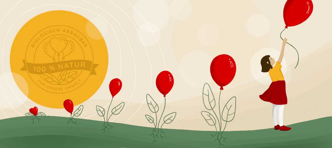 Ein Kind rennt mit roten Ballons in der Hand in Wien.